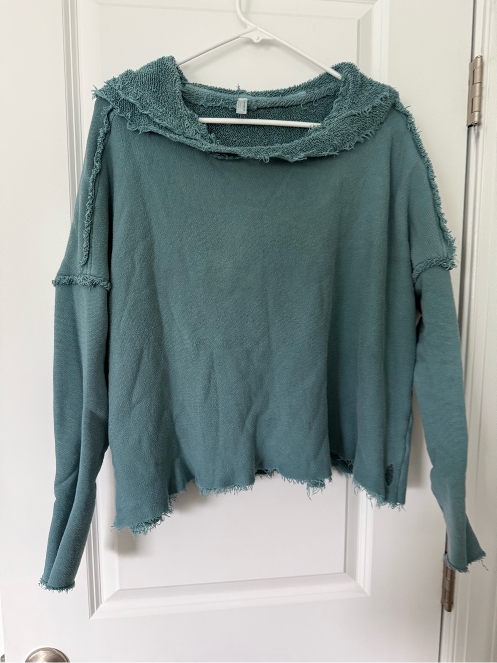 Free people Teal Green Women's Frayed Edge Hoodie hoodie